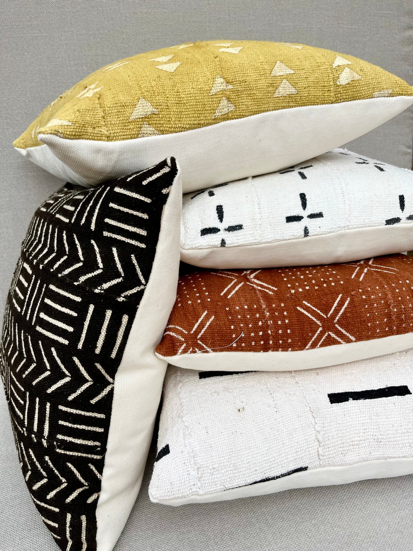 Mina White with Black Dashes African Mud Cloth Pillow Cover, Authentic Malian Mudcloth