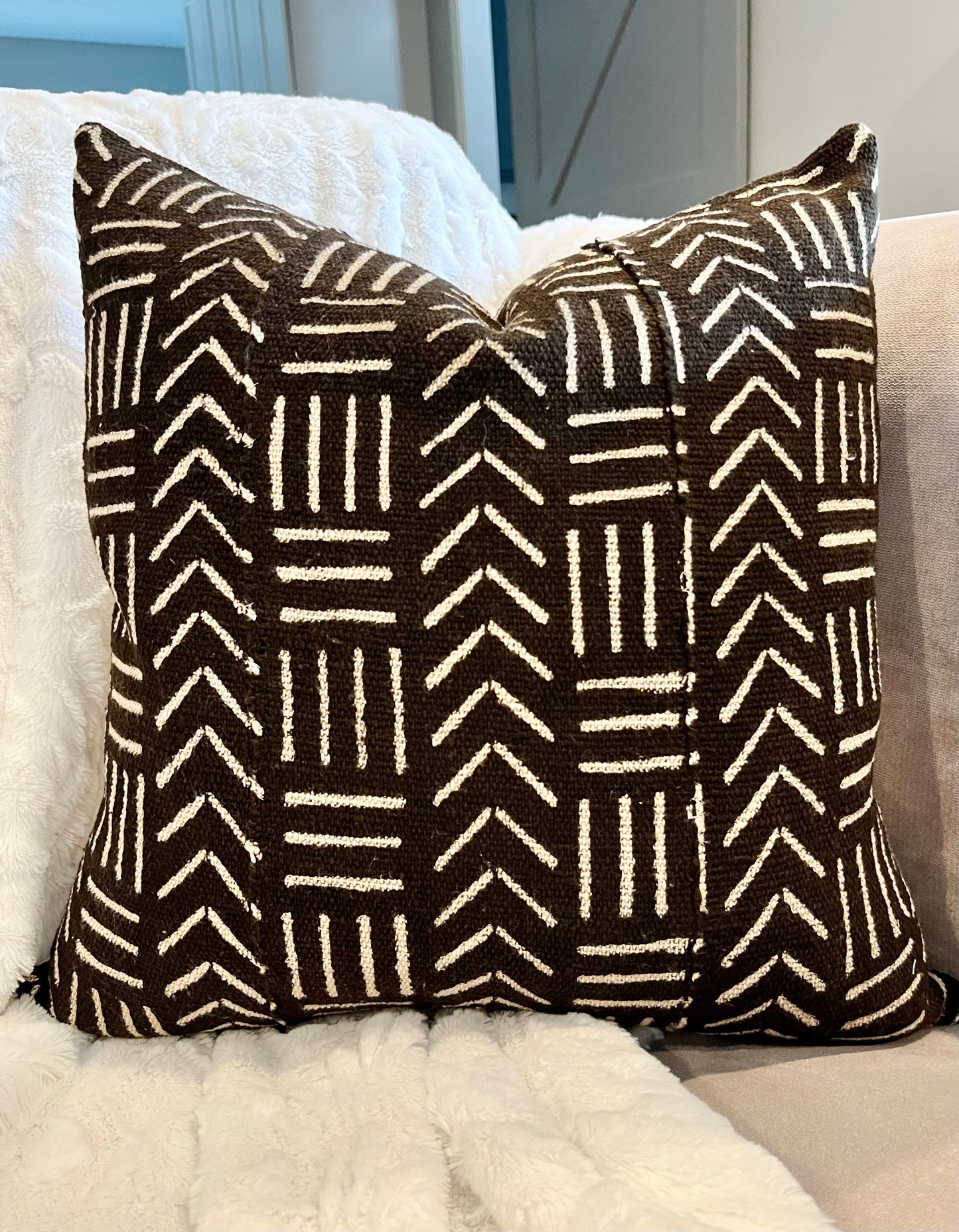 Mila Black and White Mudcloth Pillow Cover, Mali Geometric Print