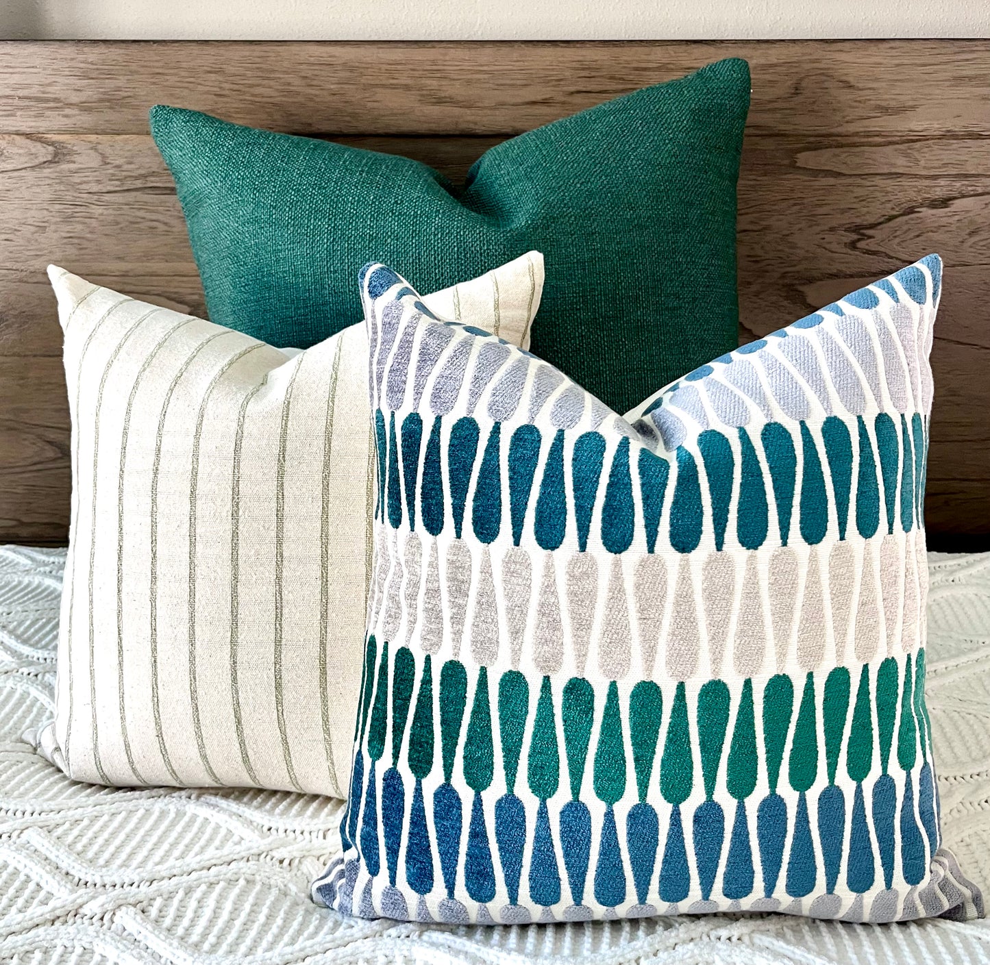 Willow Green and Cream Stripe Woven Pillow Cover
