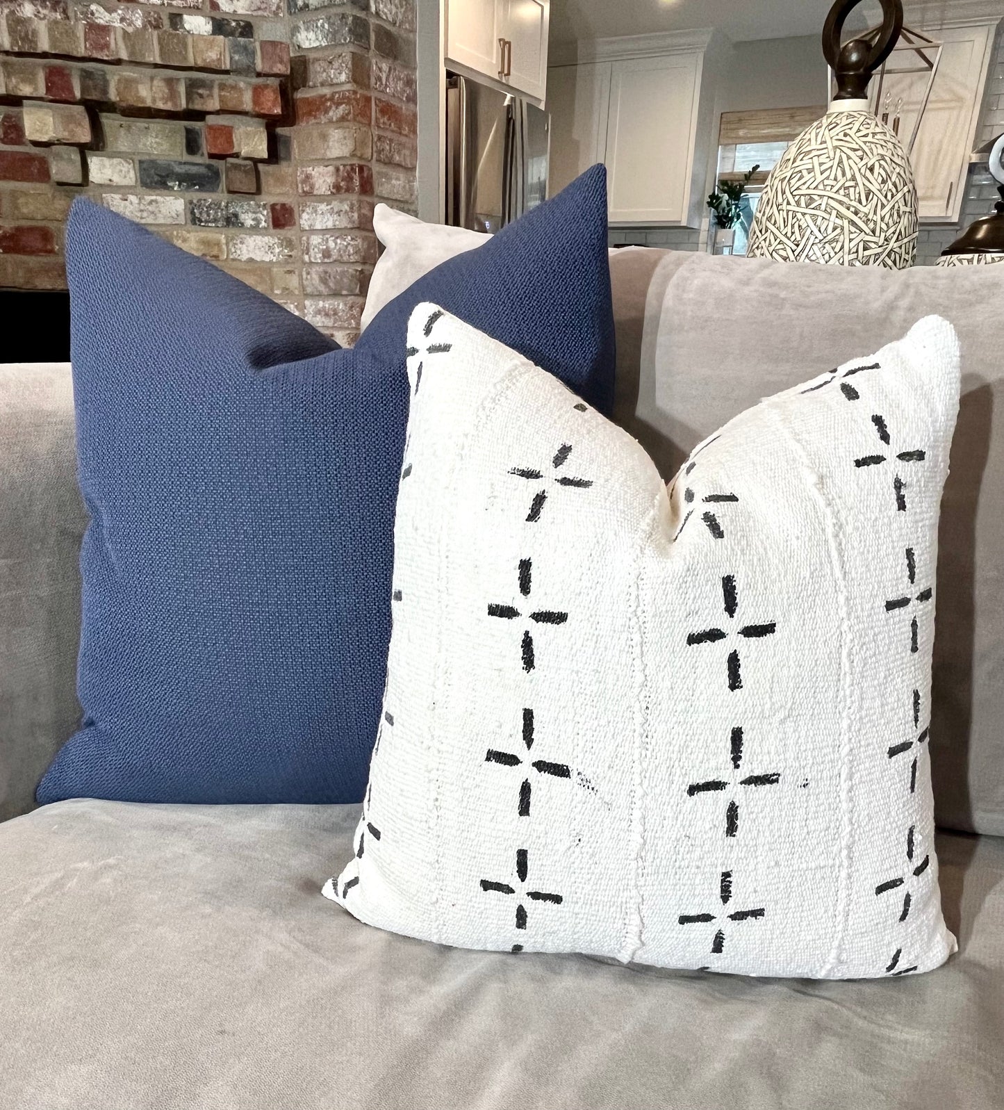 Tahoe Navy Blue Textured Woven Pillow Cover