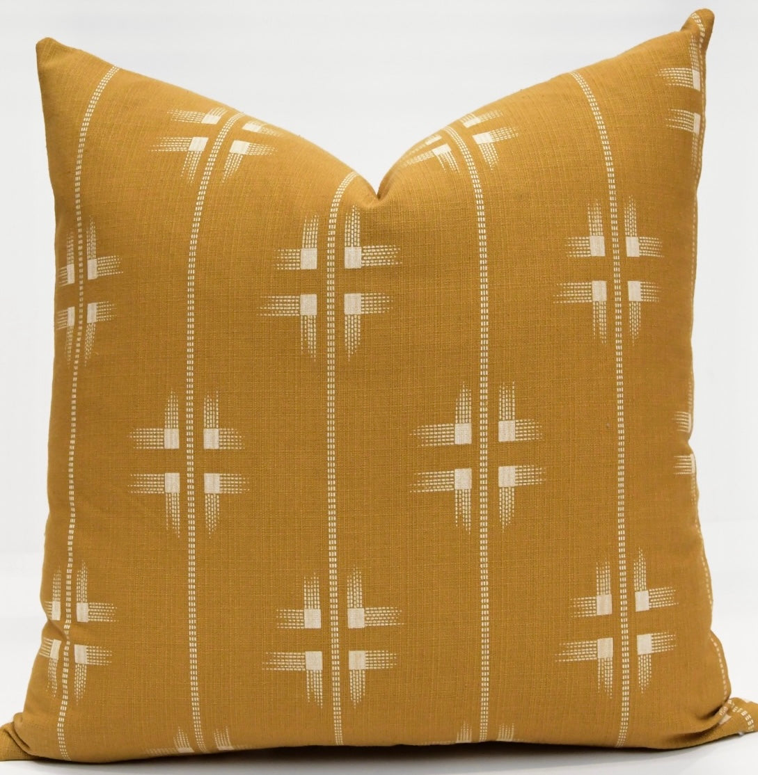 Abigail Mustard with Cream Geometric Accents Throw Pillow