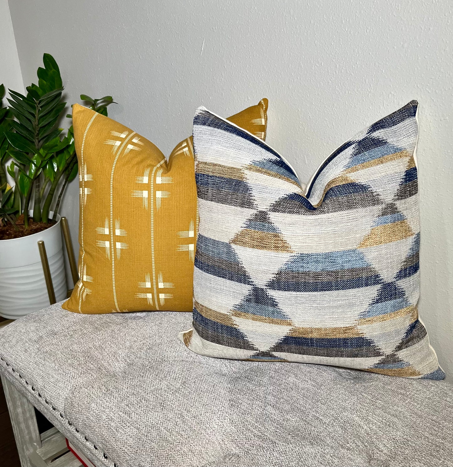 Abigail Mustard with Cream Geometric Accents Throw Pillow
