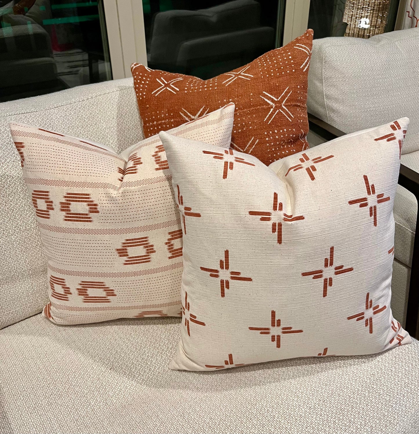 Rust Brown Mudcloth Pillow Cover, Geometric Print - Sienna