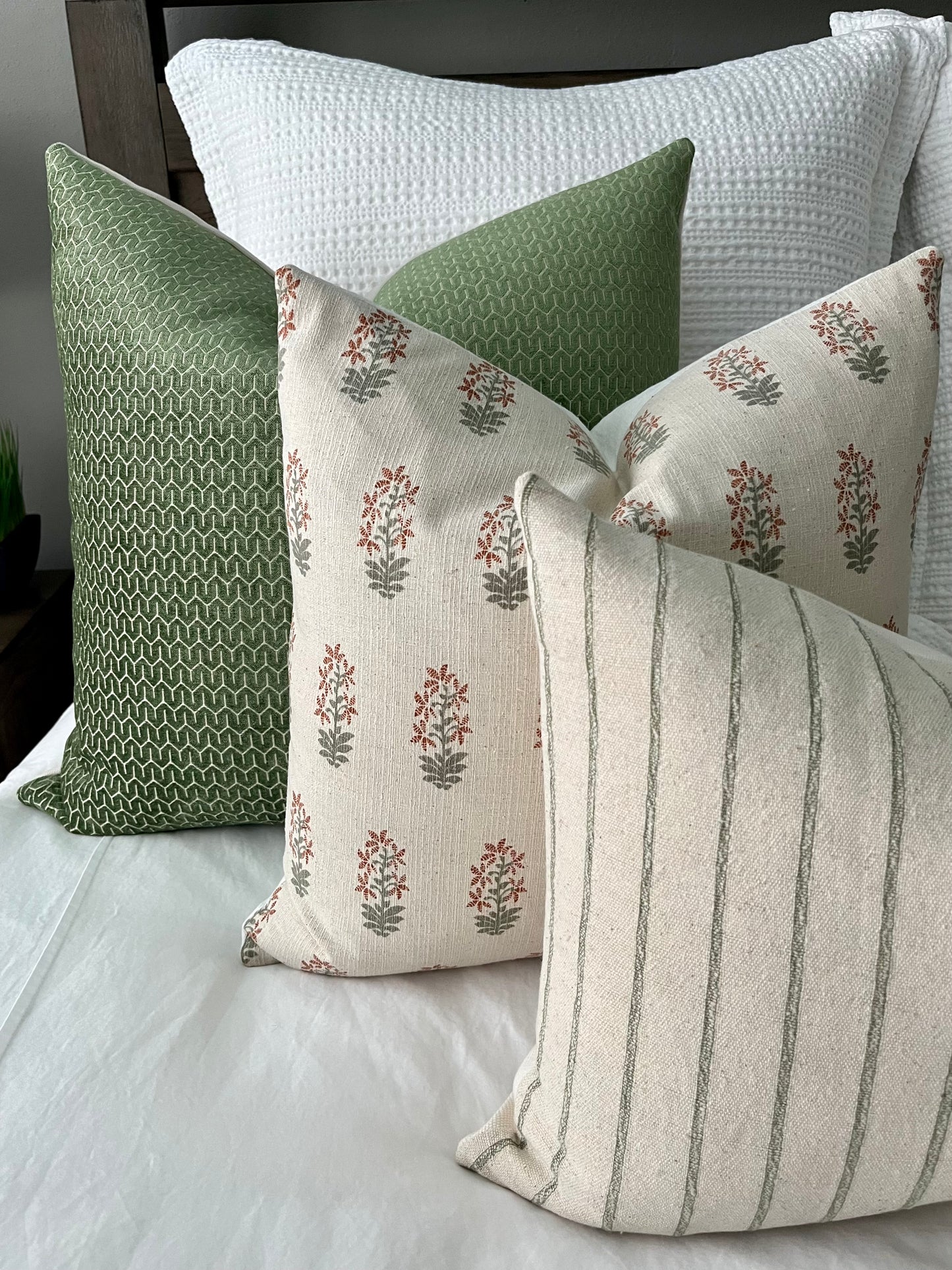 Willow Green and Cream Stripe Woven Pillow Cover
