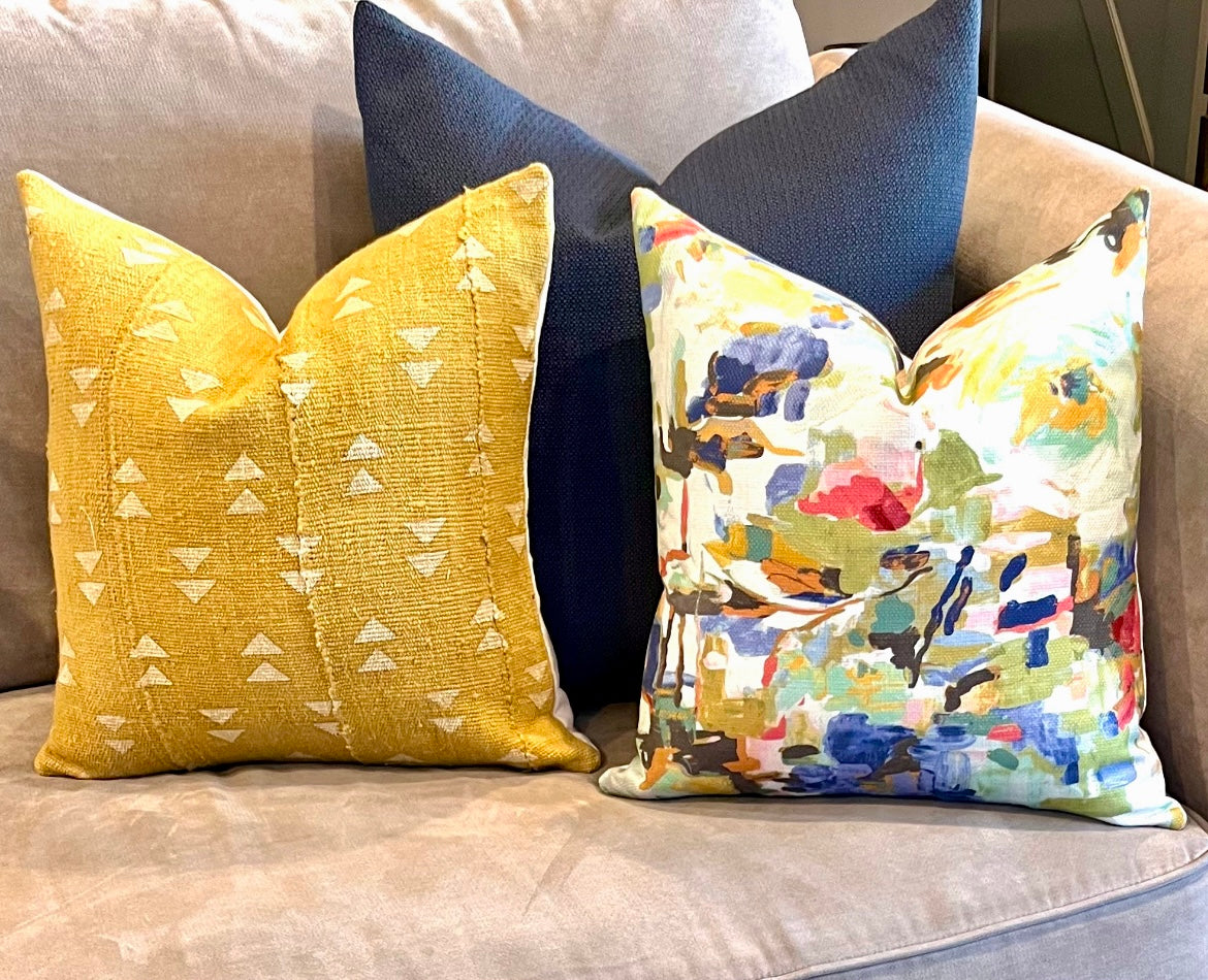 Malia Mustard Yellow Mudcloth with White Triangles Pillow Cover, Geometric