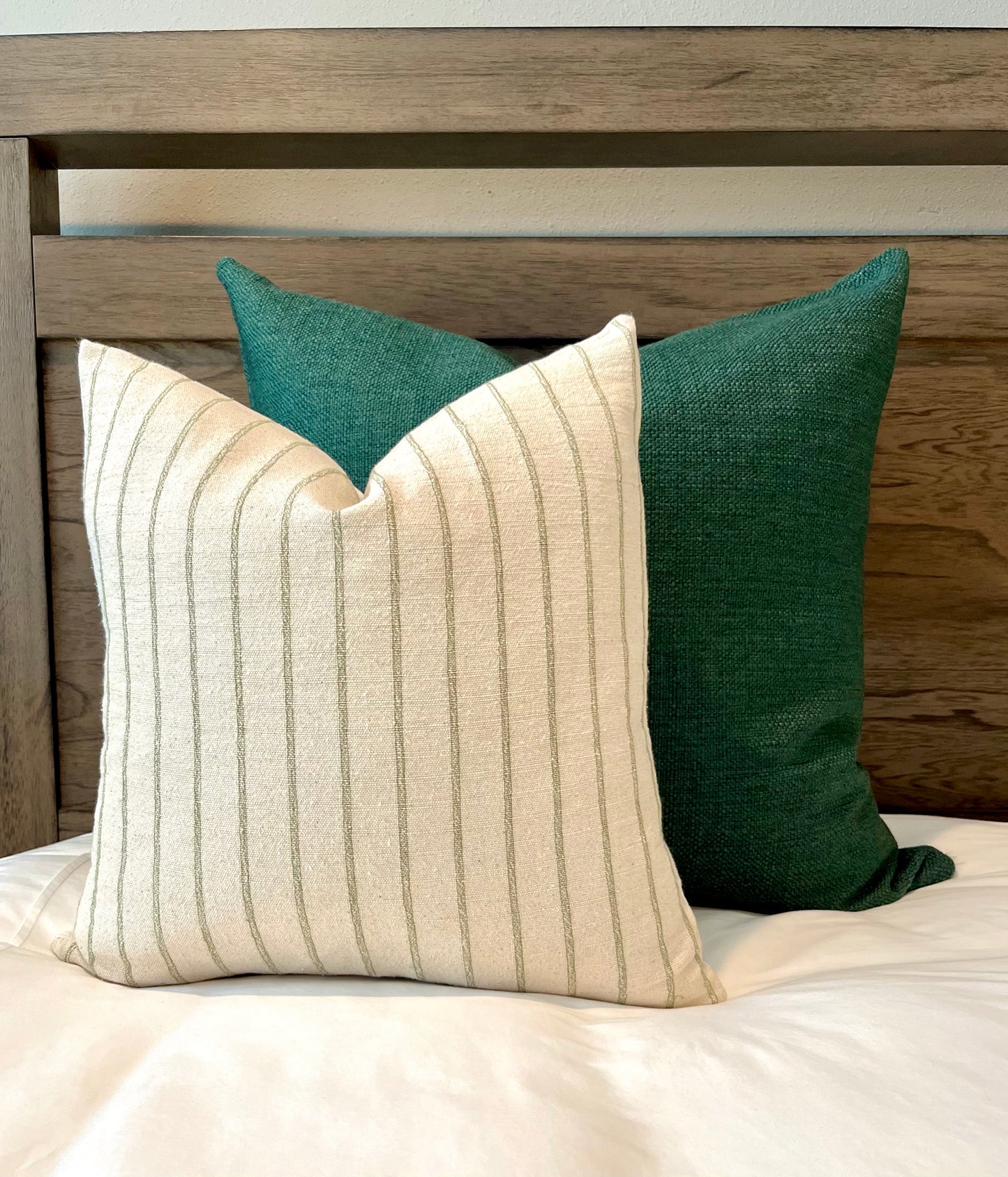 Willow Green and Cream Stripe Woven Pillow Cover