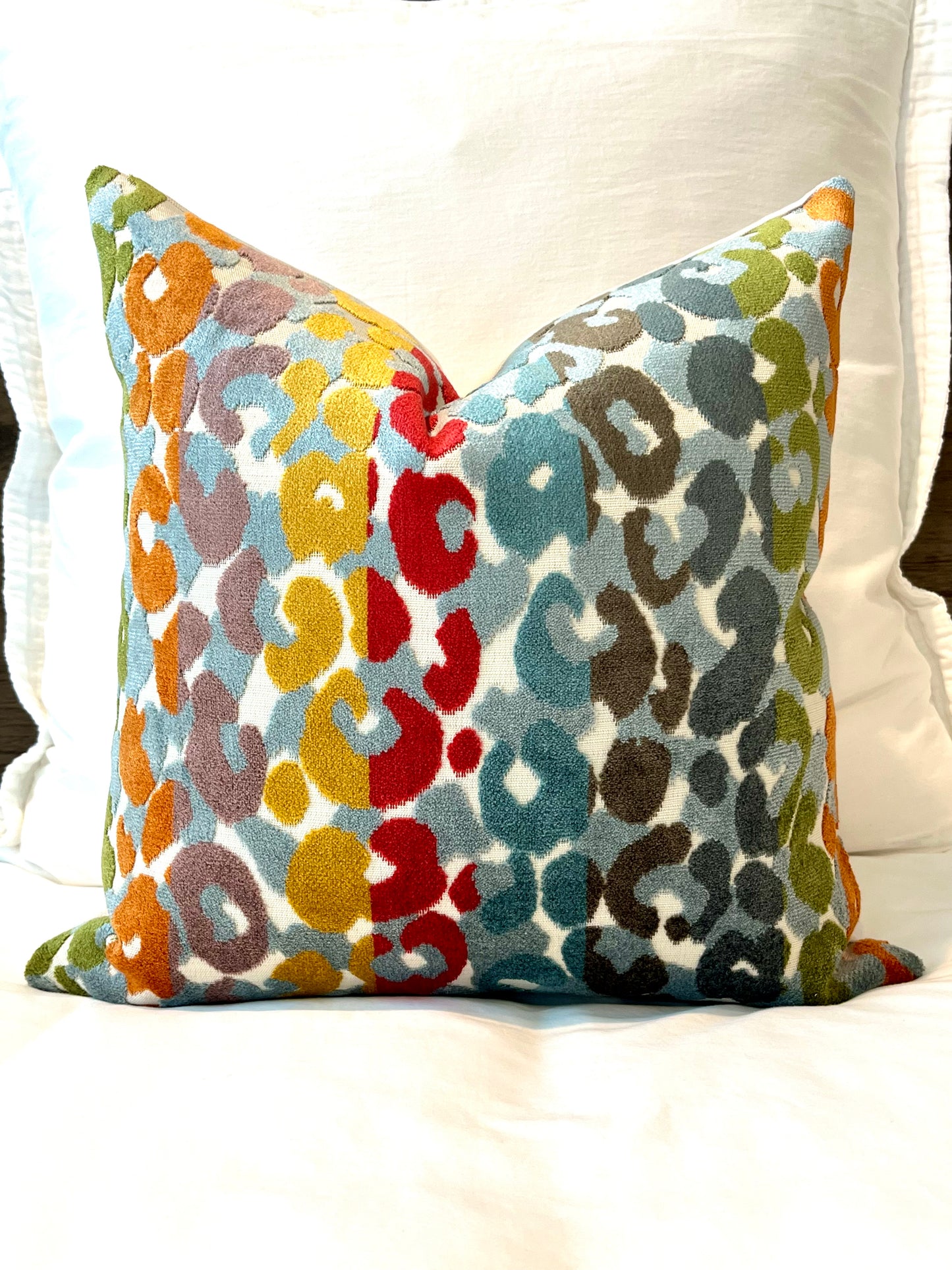Mia Multicolored Stripe Leopard Velvet Pillow Cover