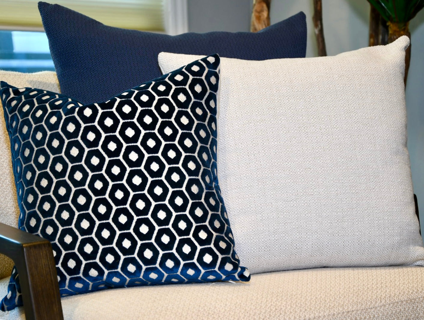 Grammichele Navy Blue Geometric Velvet Accent Pillow Cover