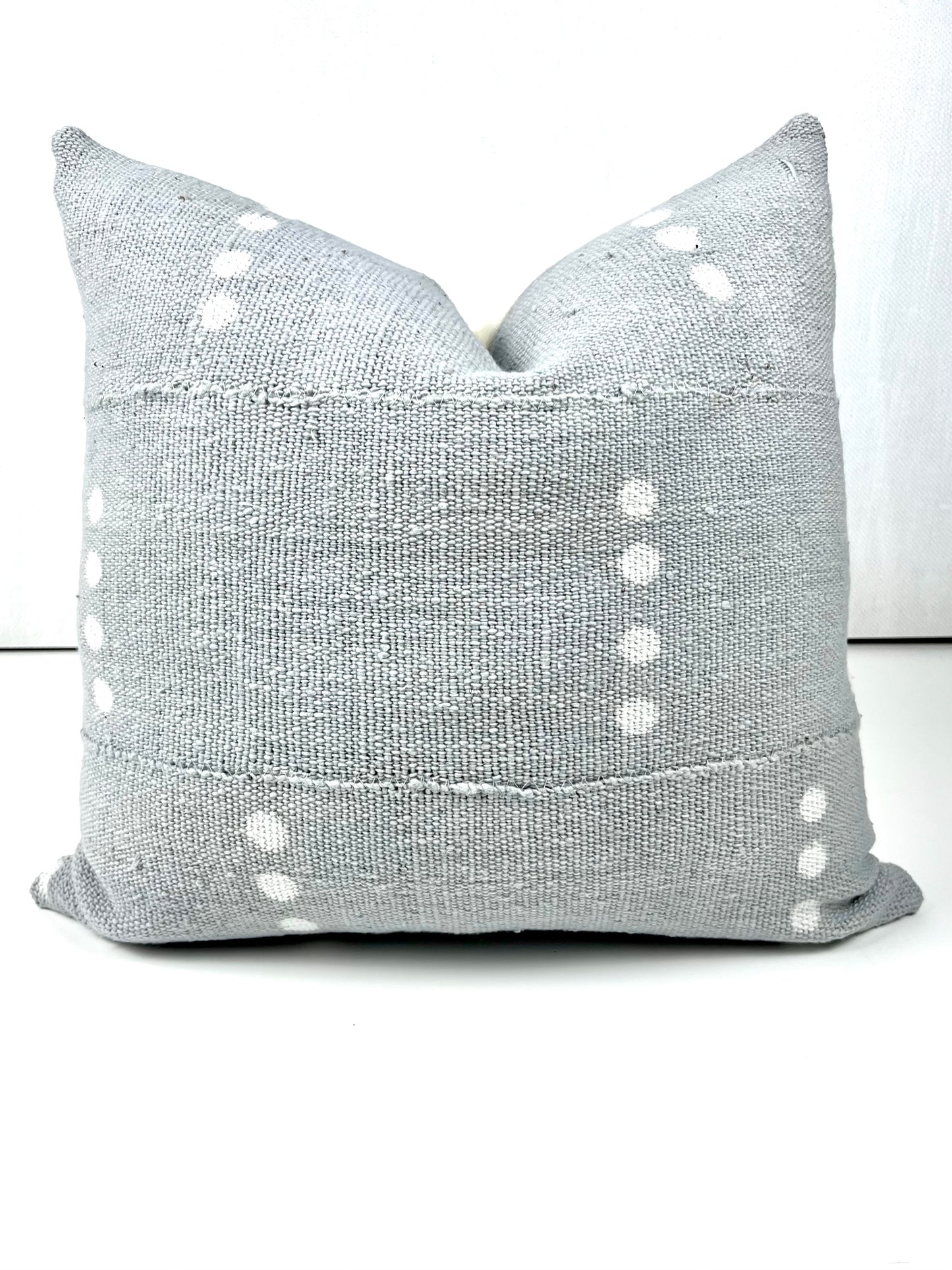 Adeline Grey Blue Mudcloth Pillow Cover: White Polka Dots