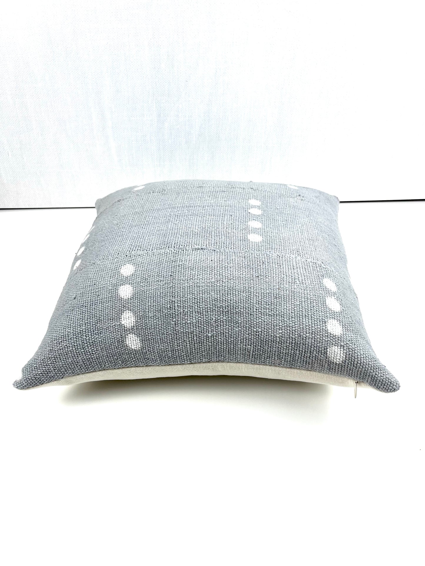 Adeline Grey Blue Mudcloth Pillow Cover: White Polka Dots