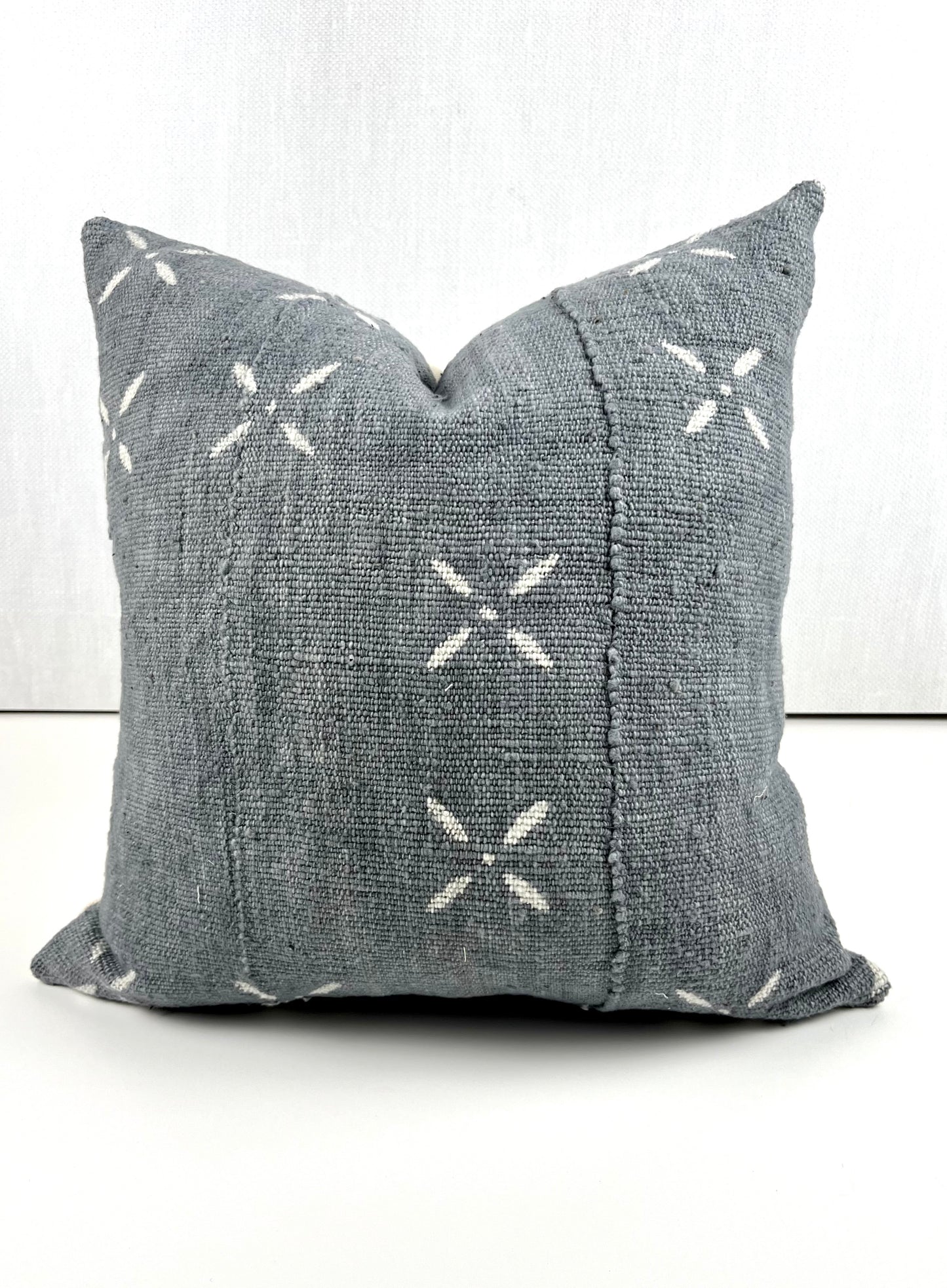 Maya Grey Blue Mudcloth Pillow Cover, Abstract White X Accents