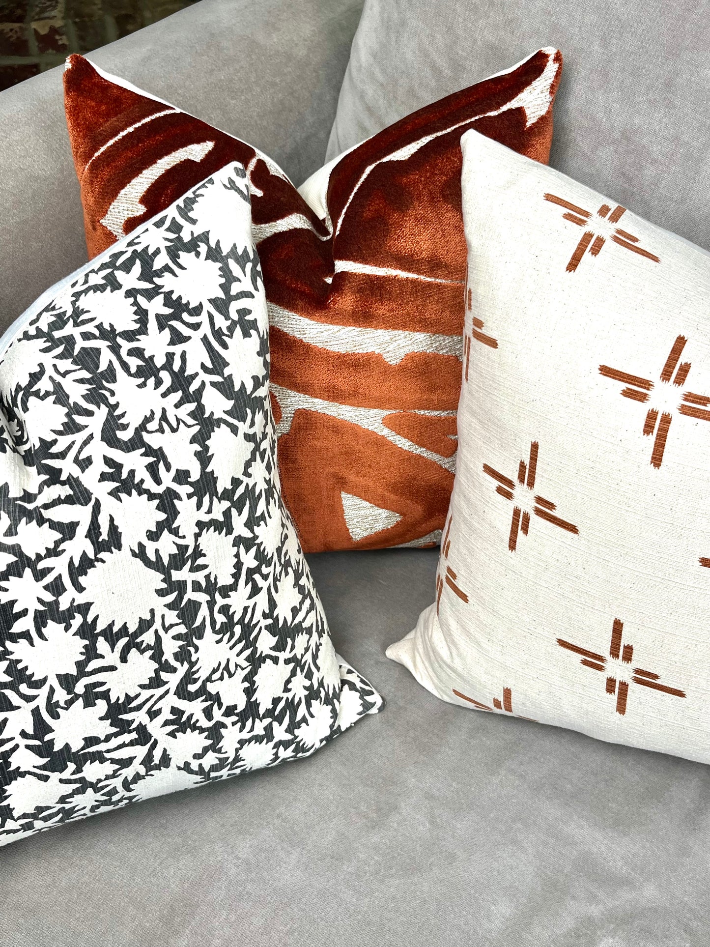 Nantucket Dark Gray / Charcoal Floral Block Print Pillow Cover
