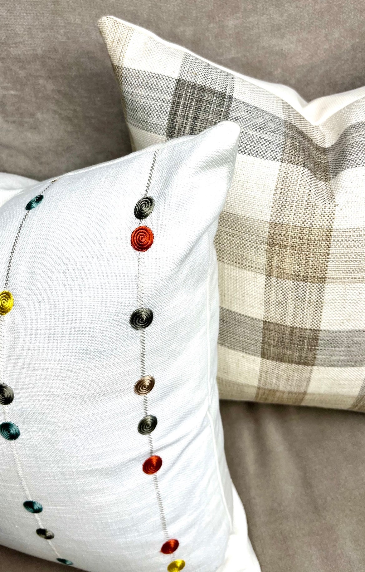 Kenley White Decorative Pillow Cover with Colorful Embroidered Stripes and Dots