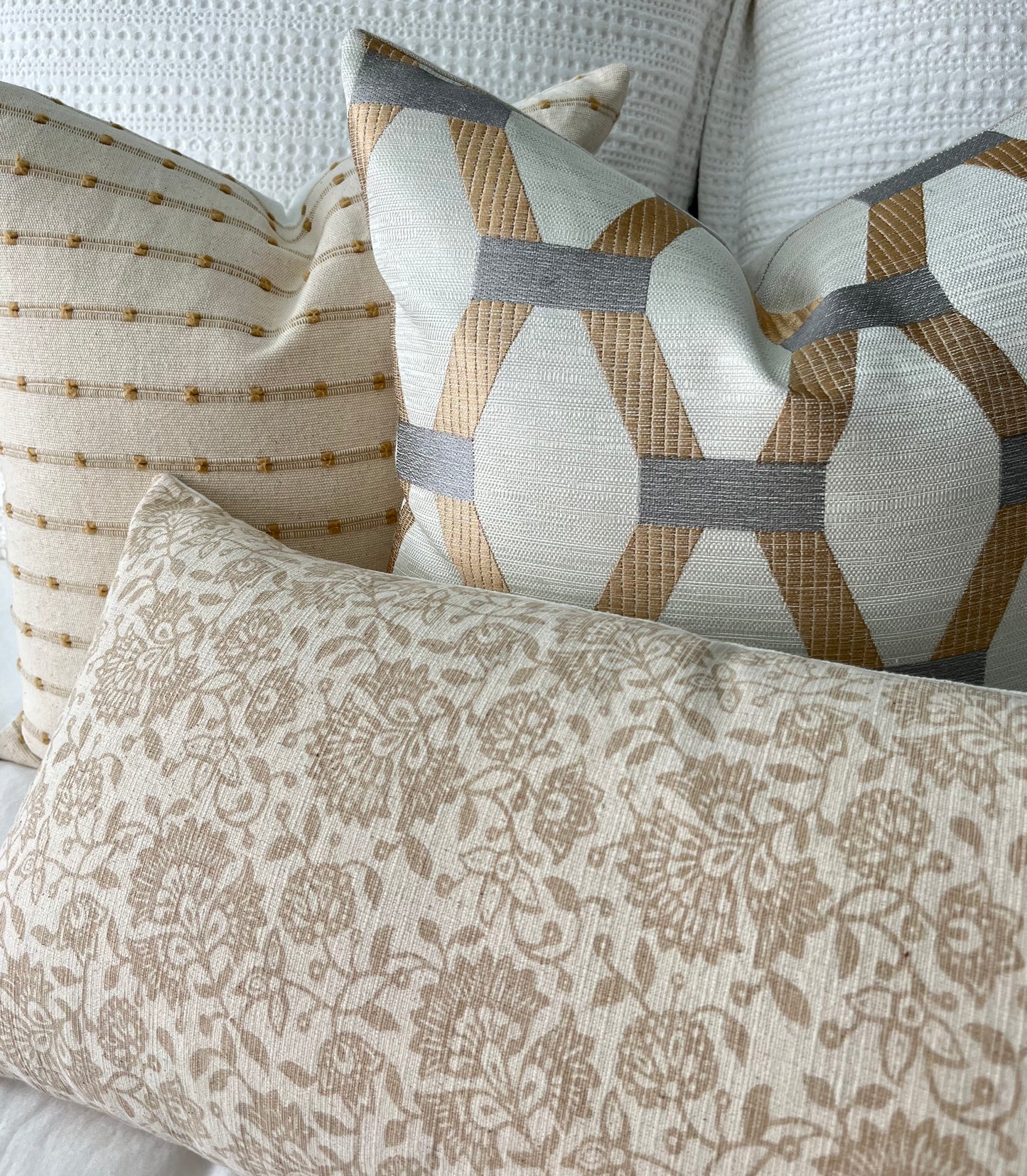 Algarve Gold and Silver Embroidered Pillow Cover - Metallic Hexagon Throw Pillow