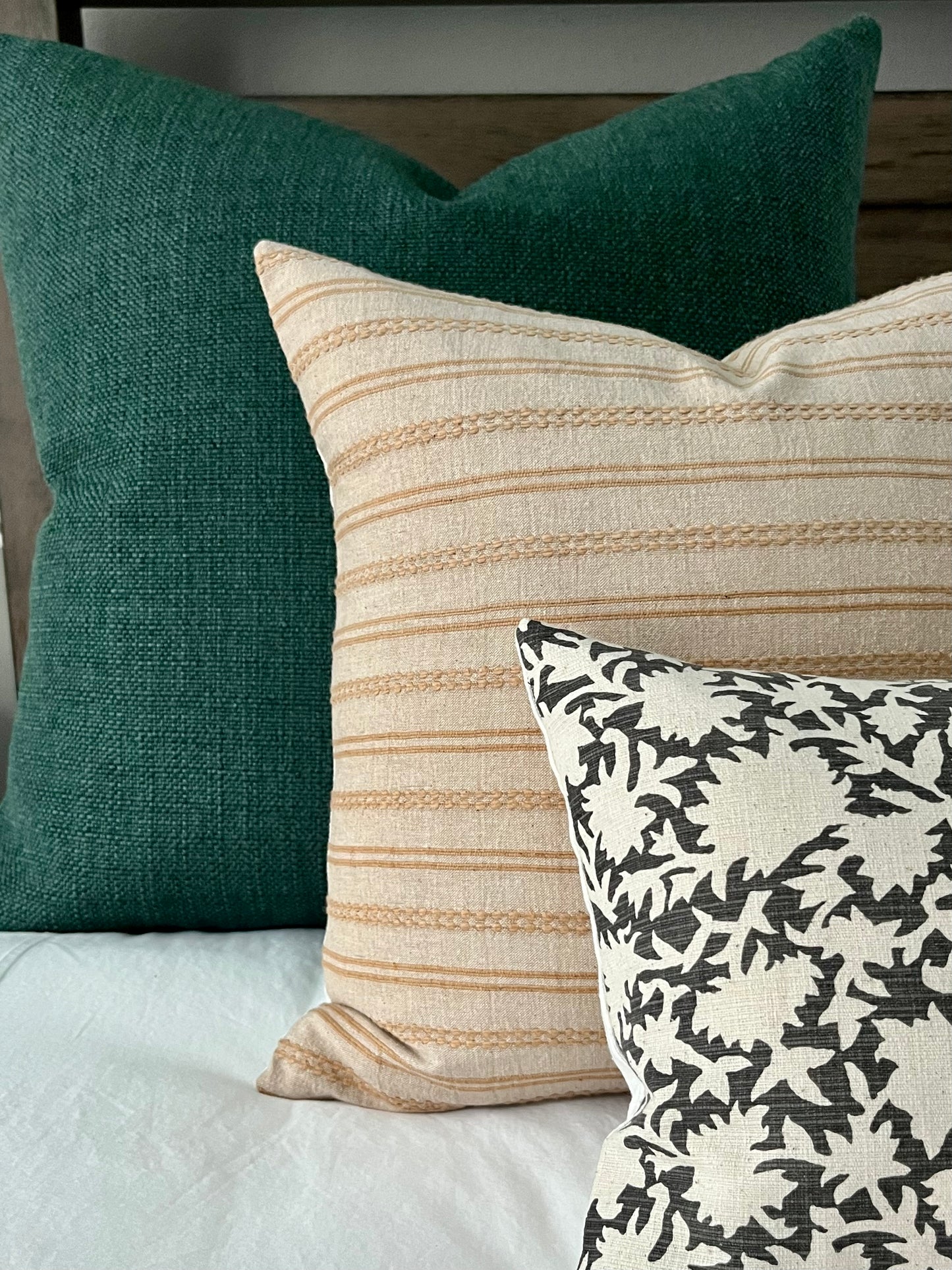 Ann Tan / Beige with Vintage Gold Thread Stripe Woven Pillow Cover