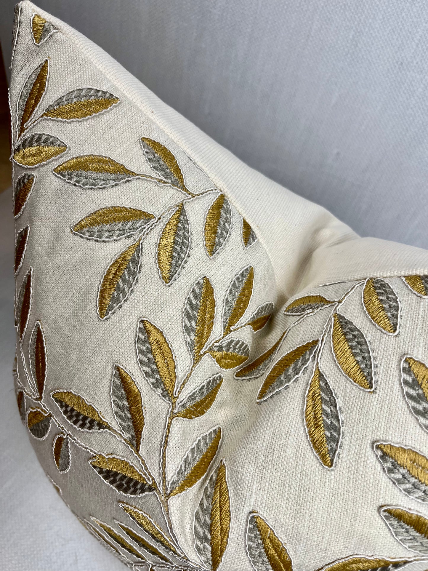Rhea Gold and Silver Leaf Embroidered Pillow Cover