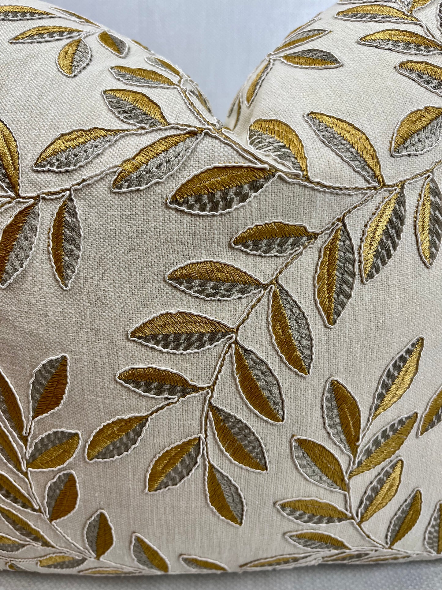 Rhea Gold and Silver Leaf Embroidered Pillow Cover