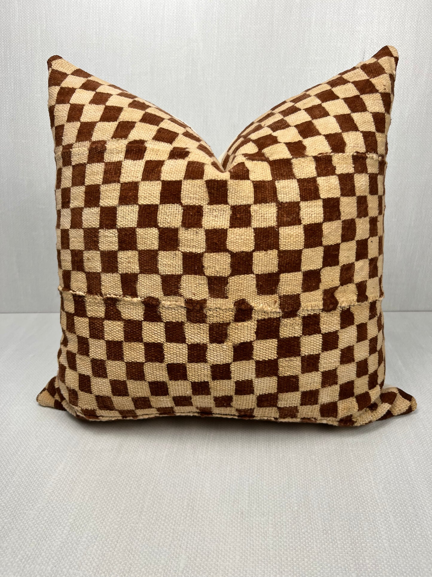 Nala Brown and Cream Checkered Mud Cloth - Authentic Mali Mudcloth