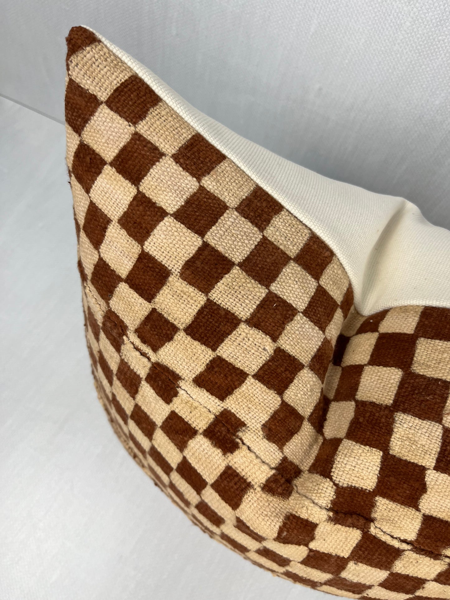Nala Brown and Cream Checkered Mud Cloth - Authentic Mali Mudcloth