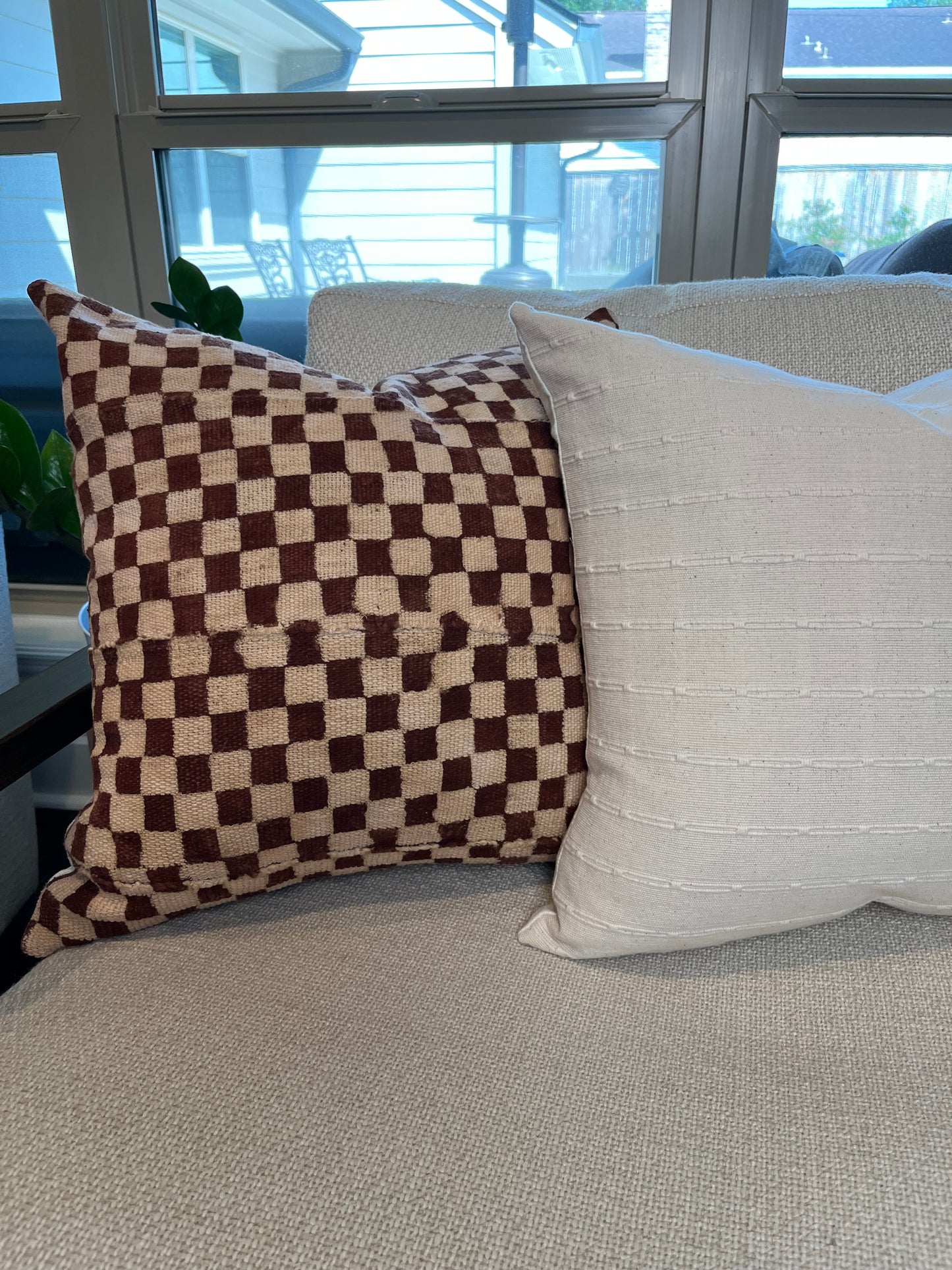 Eve Off White Woven Pillow Cover with Dash Stripes