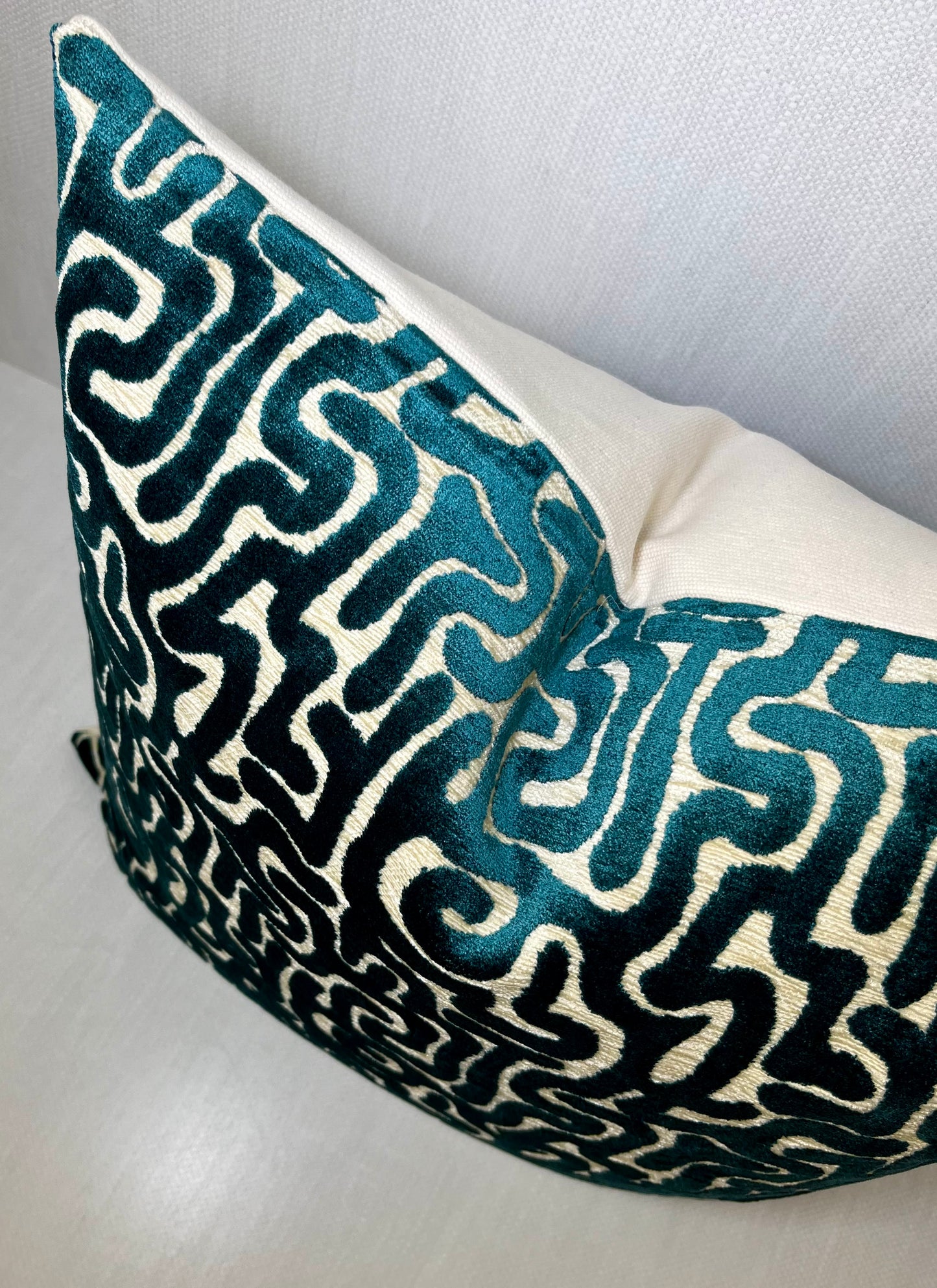 Margot Teal Maze Velvet Pillow Cover