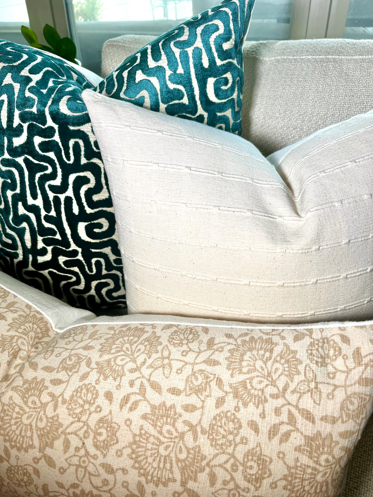 Eve Off White Woven Pillow Cover with Dash Stripes