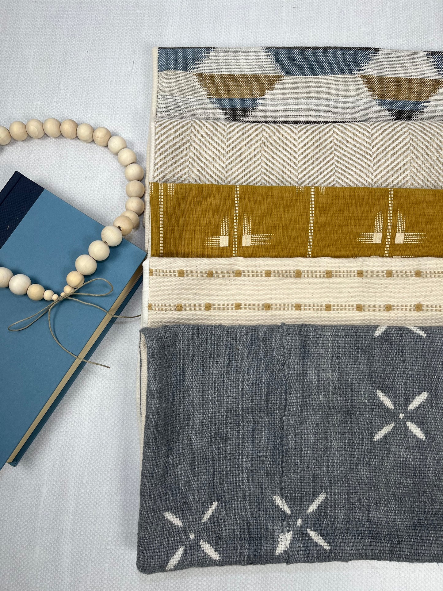 Maya Grey Blue Mudcloth Pillow Cover, Abstract White X Accents