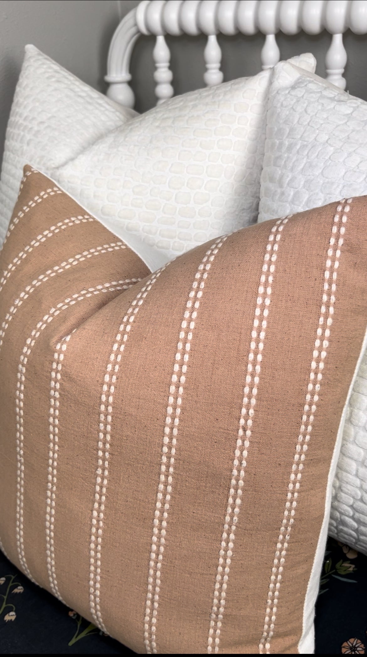 Lisette Taupe and White Stripe Woven Pillow Cover