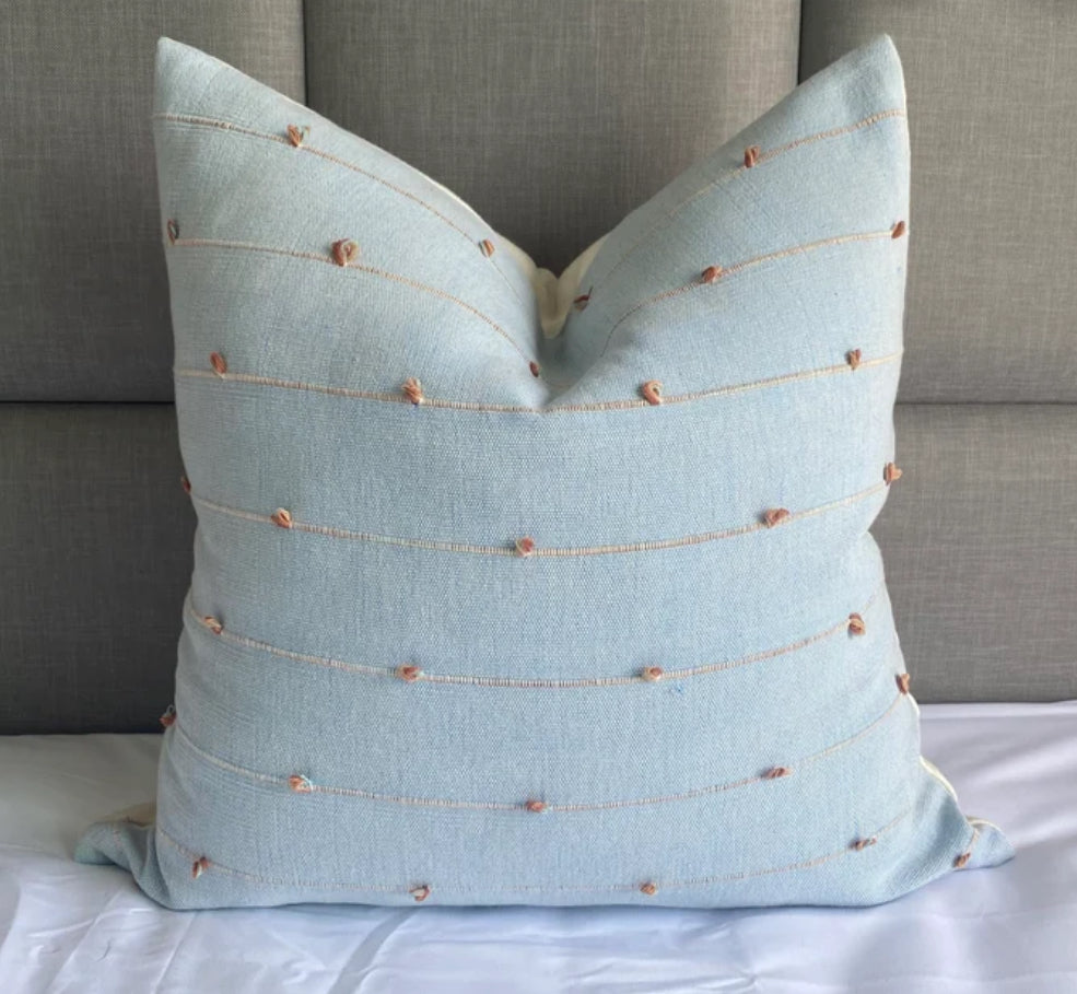 Lucy Stripe Woven Pillow Cover - Light Blue Macrame Handloom