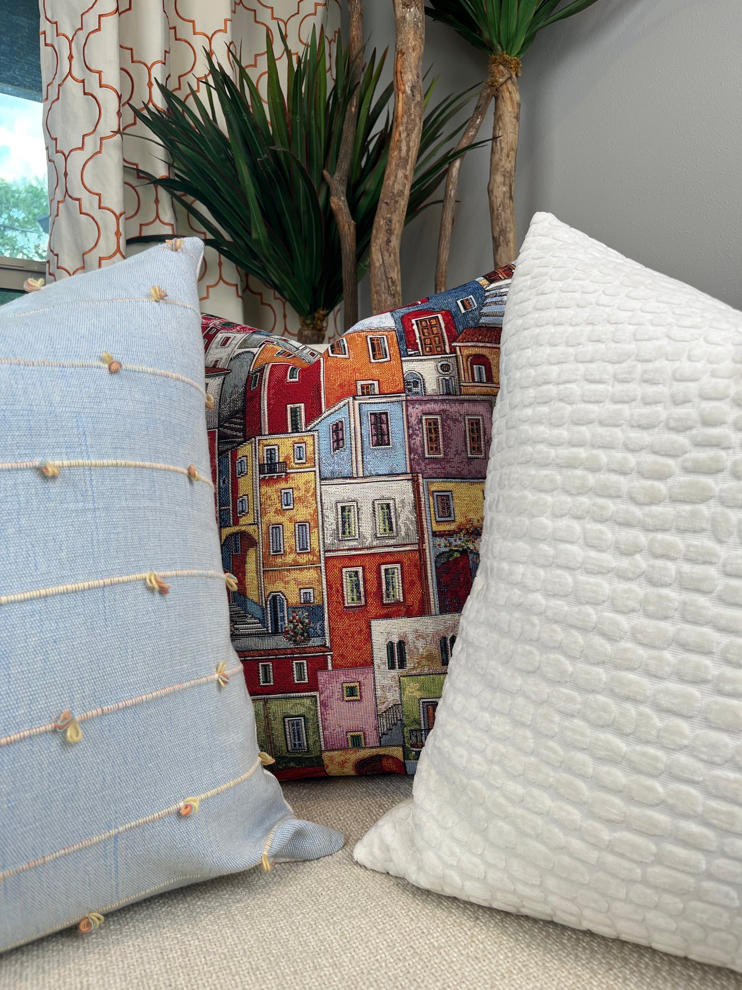 Lucy Stripe Woven Pillow Cover - Light Blue Macrame Handloom