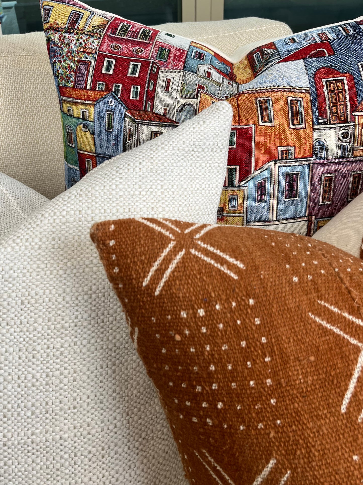 Rust Brown Mudcloth Pillow Cover, Geometric Print - Sienna
