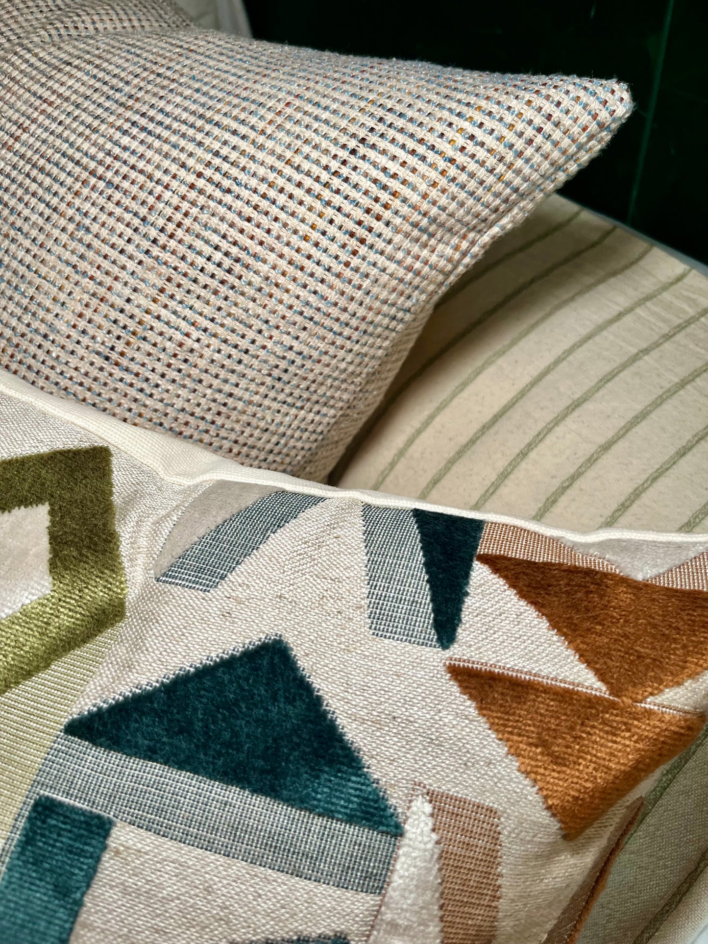 Willow Green and Cream Stripe Woven Pillow Cover