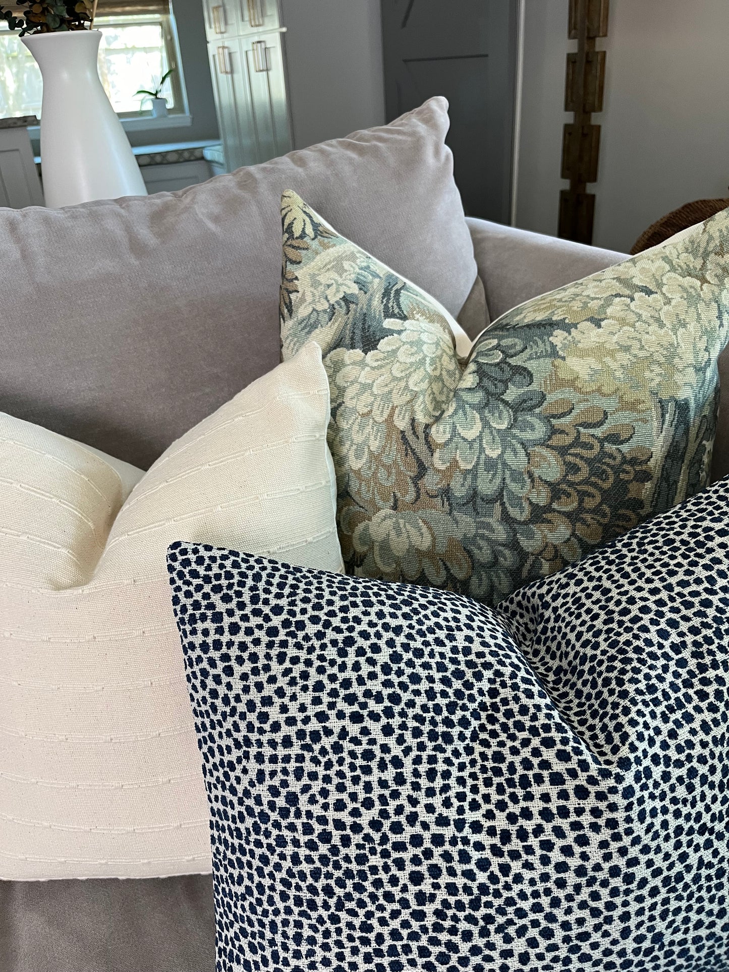 Zoey Blue Dots Woven Chenille Pillow Cover