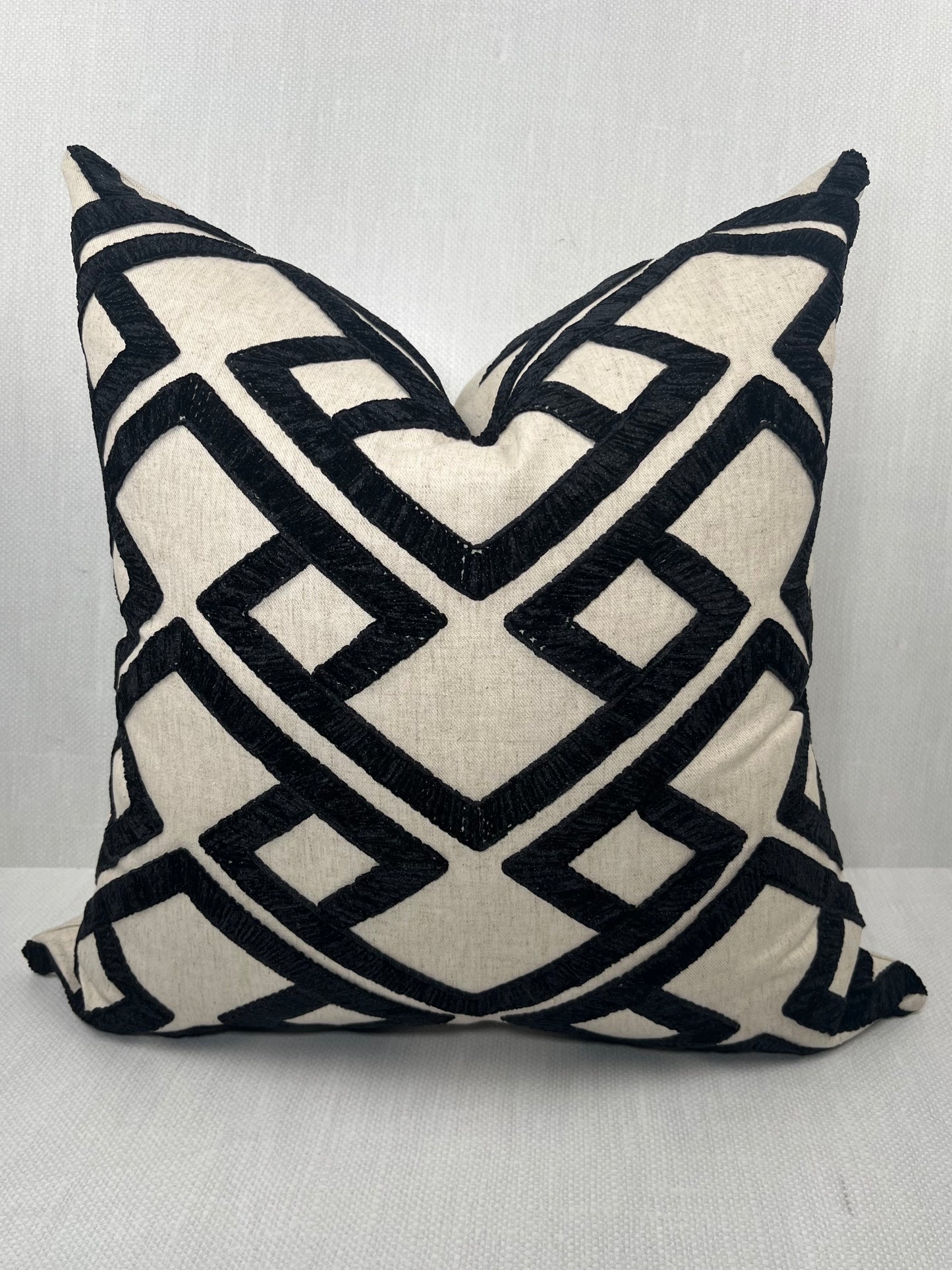 Kinsley Black and White Embroidered Geometric Pillow Cover