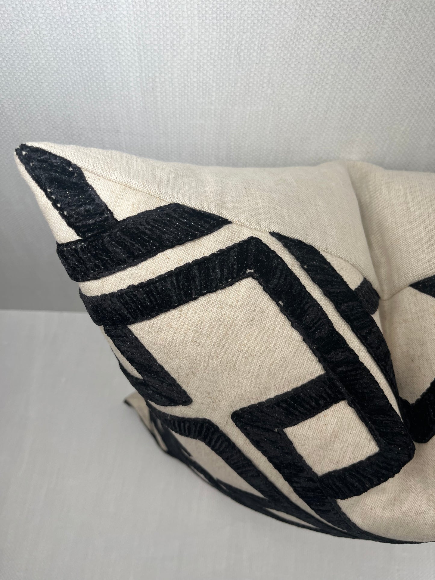 Kinsley Black and White Embroidered Geometric Pillow Cover