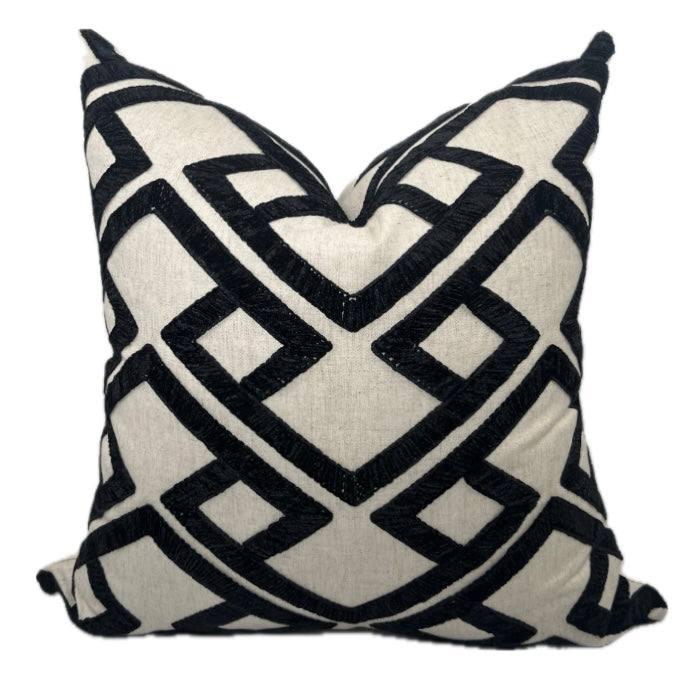 Kinsley Black and White Embroidered Geometric Pillow Cover
