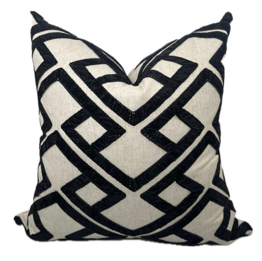 Kinsley Black and White Embroidered Geometric Pillow Cover