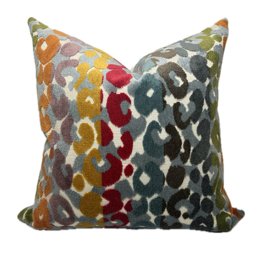 Mia Multicolored Stripe Leopard Velvet Pillow Cover