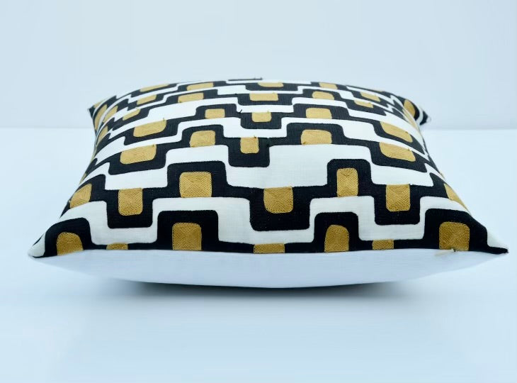 Eliana Black Gold White Embroidered Geometric - Midcentury Modern
