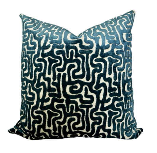 Margot Teal Maze Velvet Pillow Cover