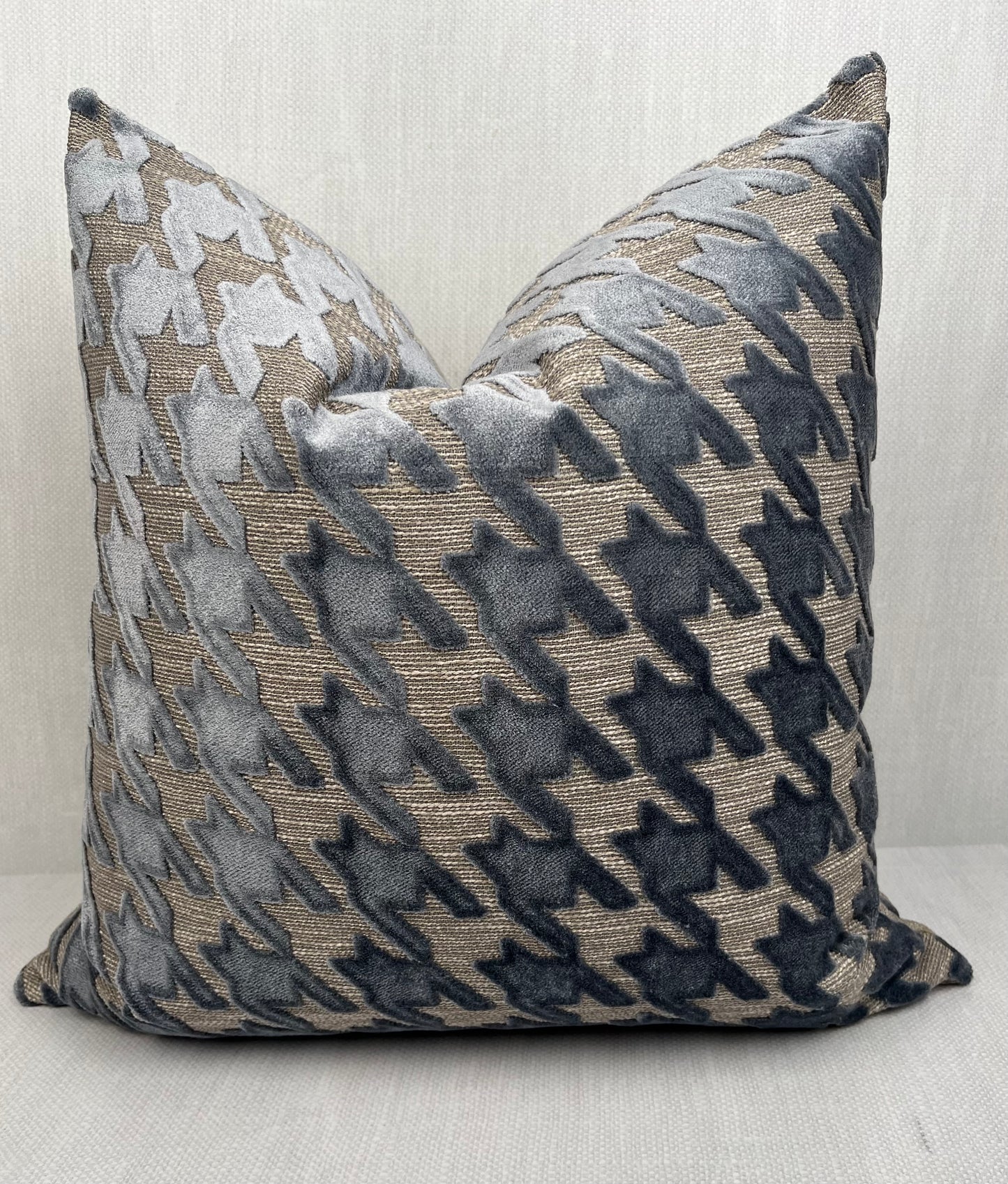 Perry Blue and Gray Houndstooth Chenille Pillow Cover