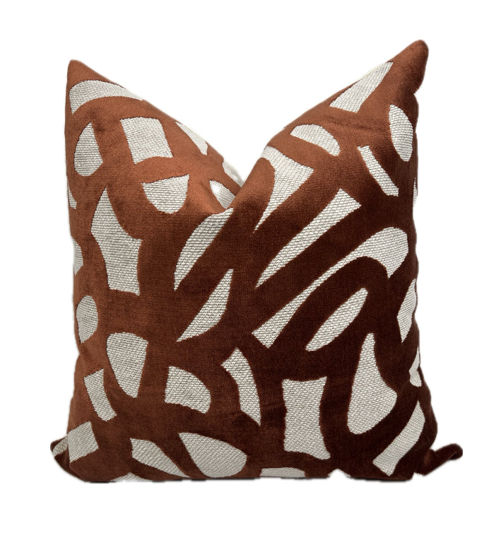Hudson Rust Brown Abstract Velvet Pillow Cover
