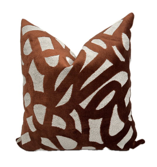 Hudson Rust Brown Abstract Velvet Pillow Cover