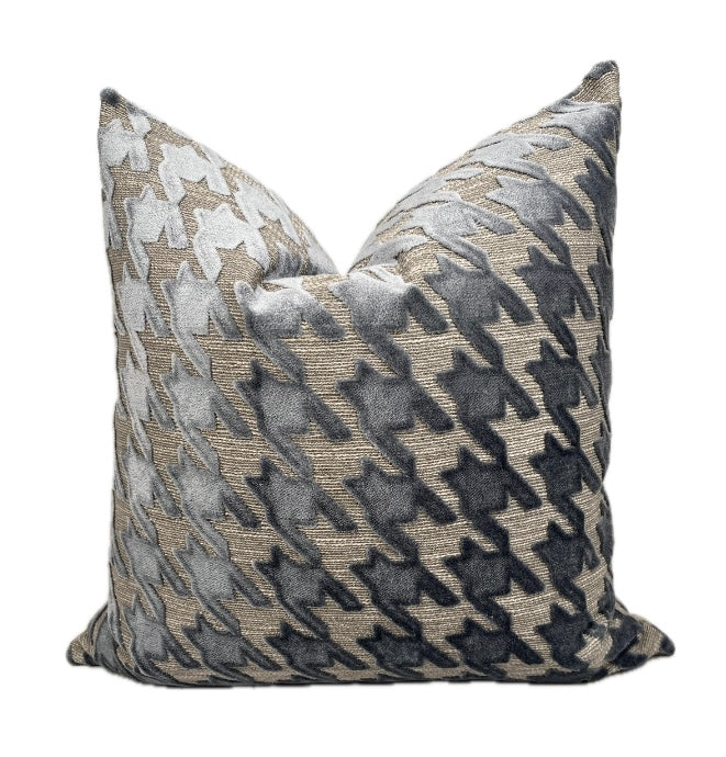 Perry Blue and Gray Houndstooth Chenille Pillow Cover