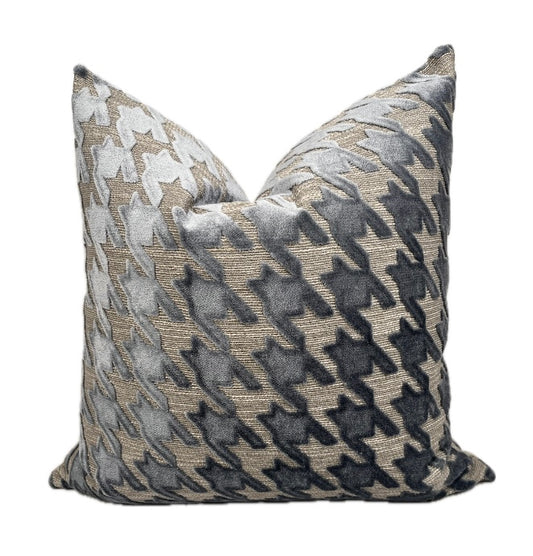 Perry Blue and Gray Houndstooth Chenille Pillow Cover