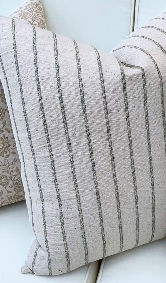 Willow Green and Cream Stripe Woven Pillow Cover