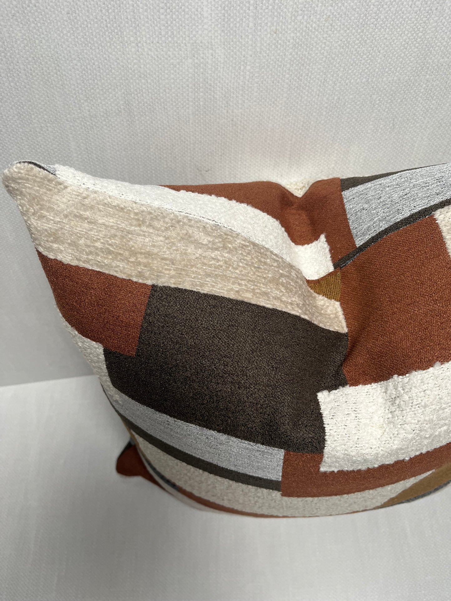 Asher Textured Geometric Pillow Cover in Earthy Shades of Brown, Rust, Gray, Black, Cream