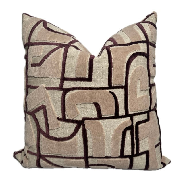 Charlotte Blush Pink and Burgundy Velvet Pillow Cover