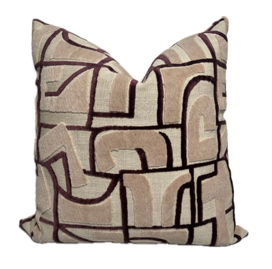 Charlotte Blush Pink and Burgundy Velvet Pillow Cover