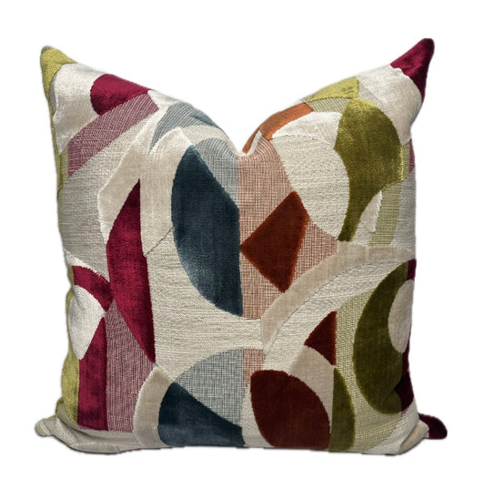 Naomi Multi Color Geometric / Abstract Velvet Throw Pillow
